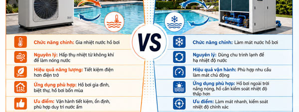 Heat Pump Hai Chiều Hay Chiller Hồ Bơi: Khác Biệt Công Suất Và Phạm Vi Ứng Dụng Heat Pump Hai Chiều Hay Chiller Hồ Bơi: Khác Biệt Công Suất Và Phạm Vi Ứng Dụng
