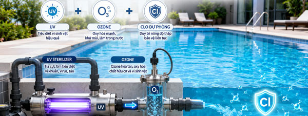 UV Và Ozone Có Cần Duy Trì Clo Dự Phòng Trong Hồ Không? UV Và Ozone Có Cần Duy Trì Clo Dự Phòng Trong Hồ Không?