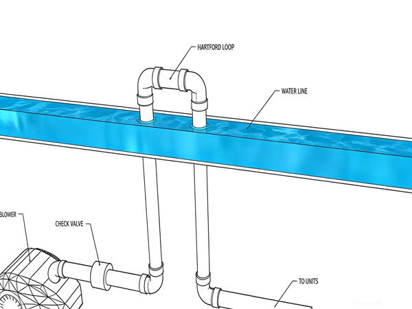 Sơ đồ kiểm tra van một chiều và tuyến khí chống nước hồi về máy thổi khí Jacuzzi