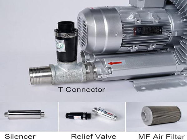 Sơ đồ bố trí tê nối và van xả áp trên đường đẩy máy thổi khí con sò