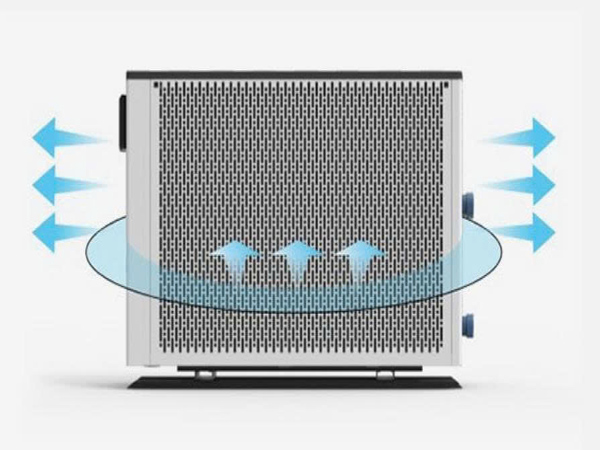 Sơ đồ hướng hút và xả gió của máy bơm nhiệt Power World Inverter Quiet Series